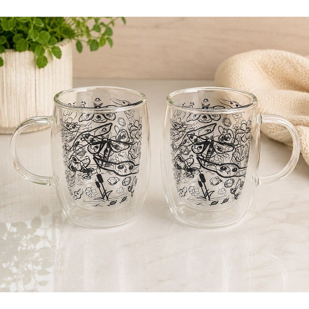 JoyJolt Star Wars The Mandalorian Double Wall Glass Mugs Set of 2- 5.4 oz